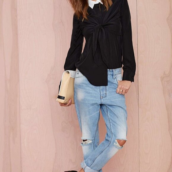 Nasty Gal Back in Black Tie  shirt  S - Picture 12 of 13